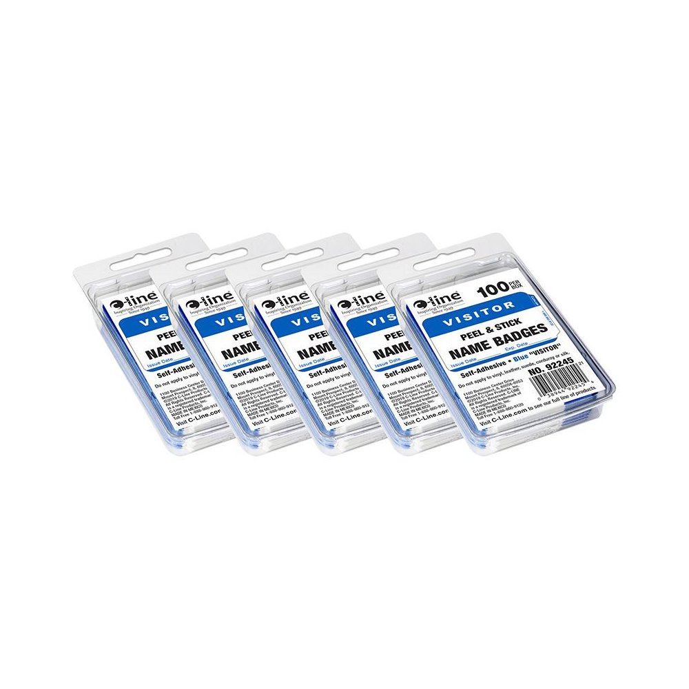 Pressure Sensitive Badges, Visitor, Blue, 3-1/2" x 2-1/4", 100 Per Pack, 5 Packs. Picture 1