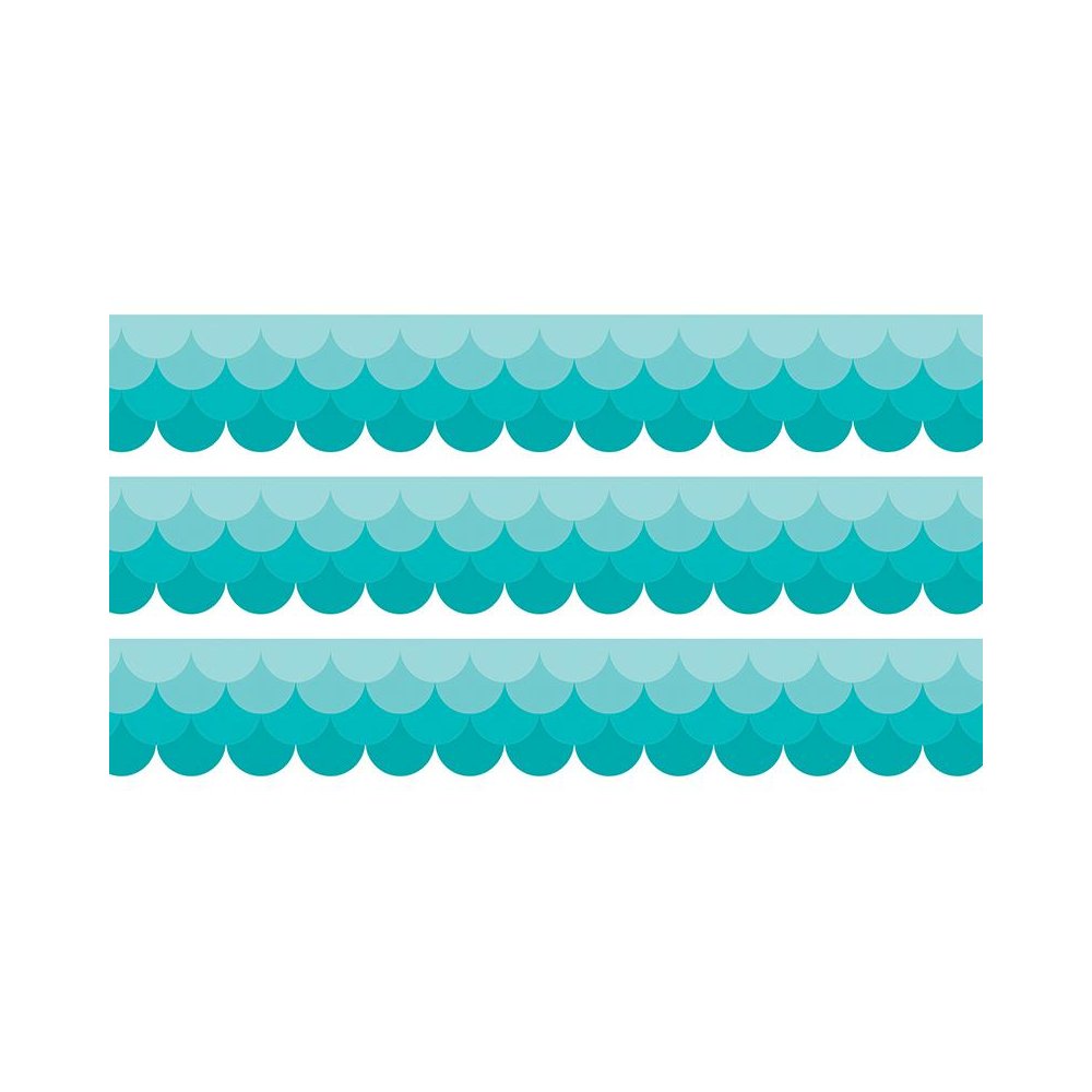 Painted Palette Ombre Turquoise Scallops EZ Border, 48 Feet Per Pack, 3 Packs. Picture 1
