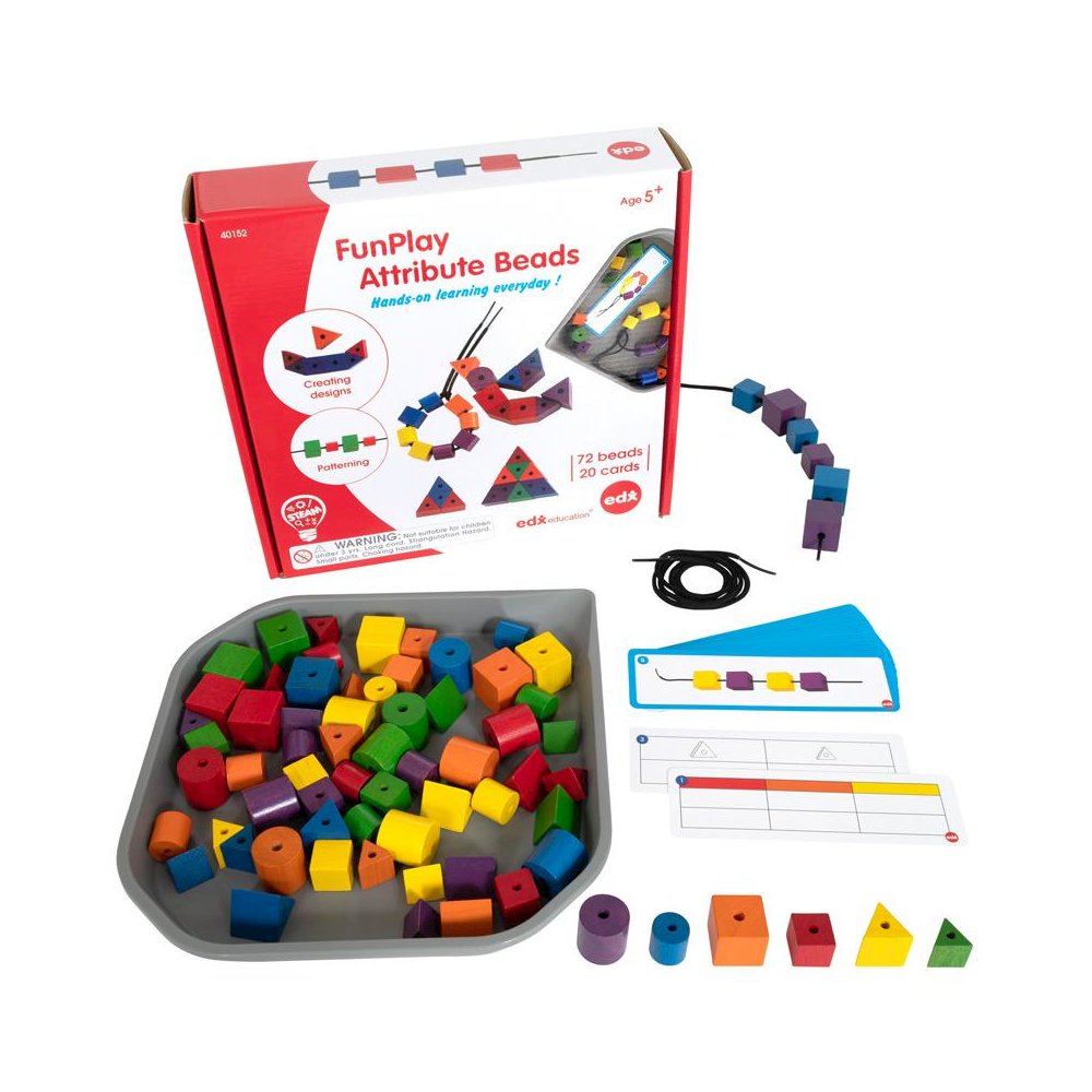 FunPlay Attribute Beads - 72 Wooden Lacing Beads + 2 Laces + 40 Activities. Picture 1