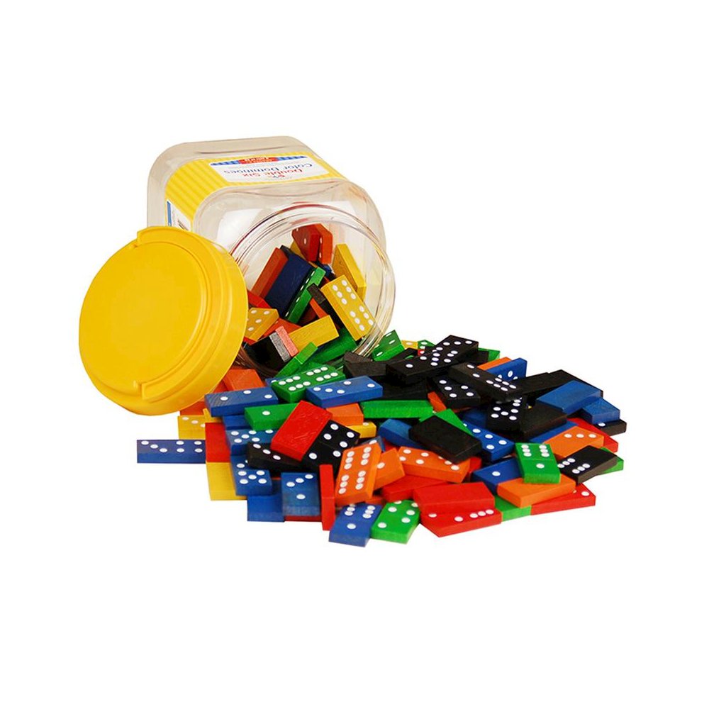 DOUBLE 6 COLOR DOMINOES 6 SETS 168 PCS IN STORAGE BUCKET. Picture 1