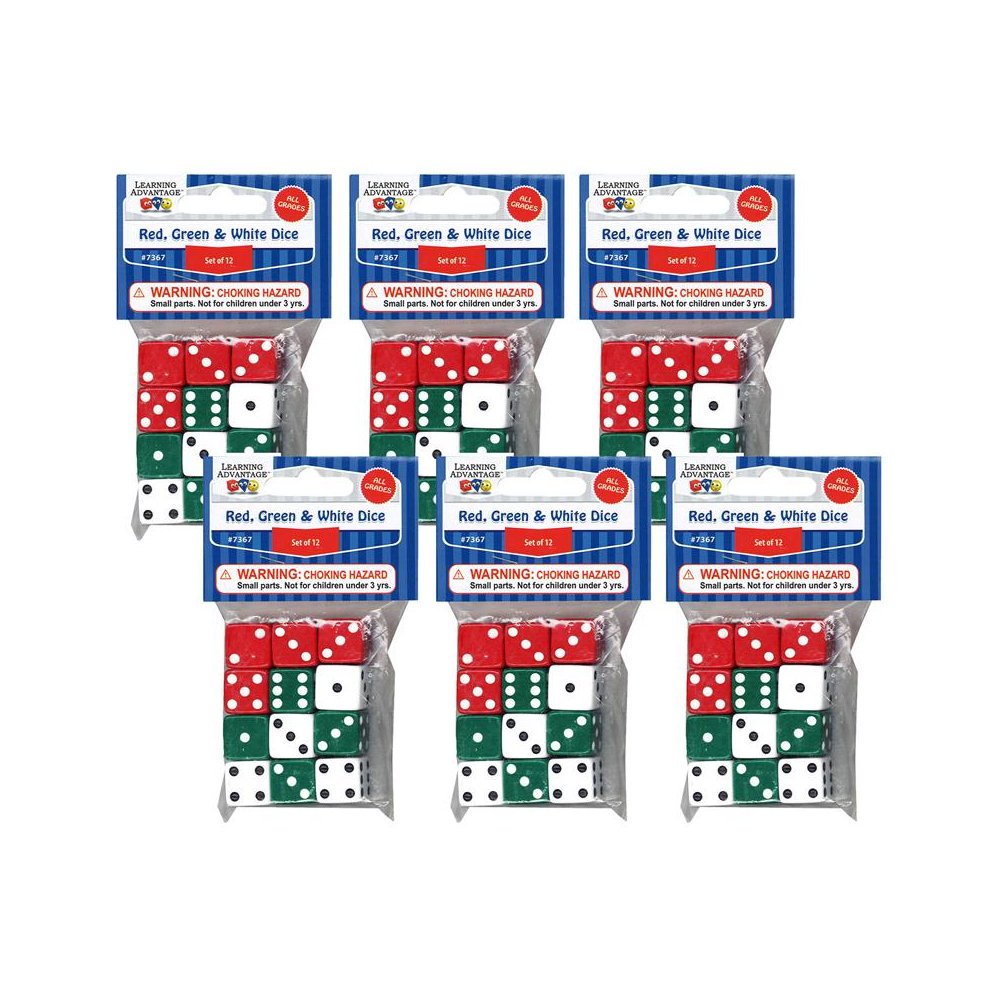 Dot Dice - Red/Green/White - 12 Per Pack - 6 Packs. Picture 1