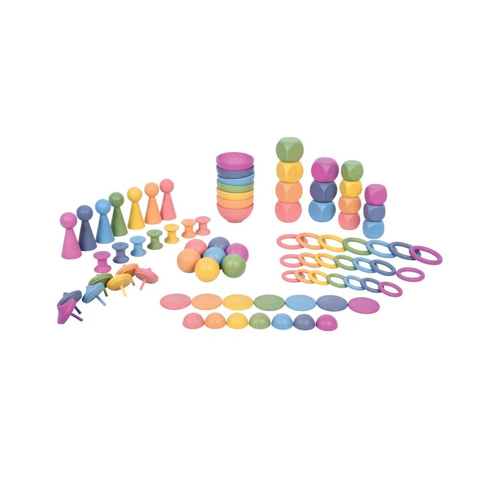 Rainbow Wooden Super Set - Set of 84 - 12 Different Shapes in 7 Colors. Picture 1