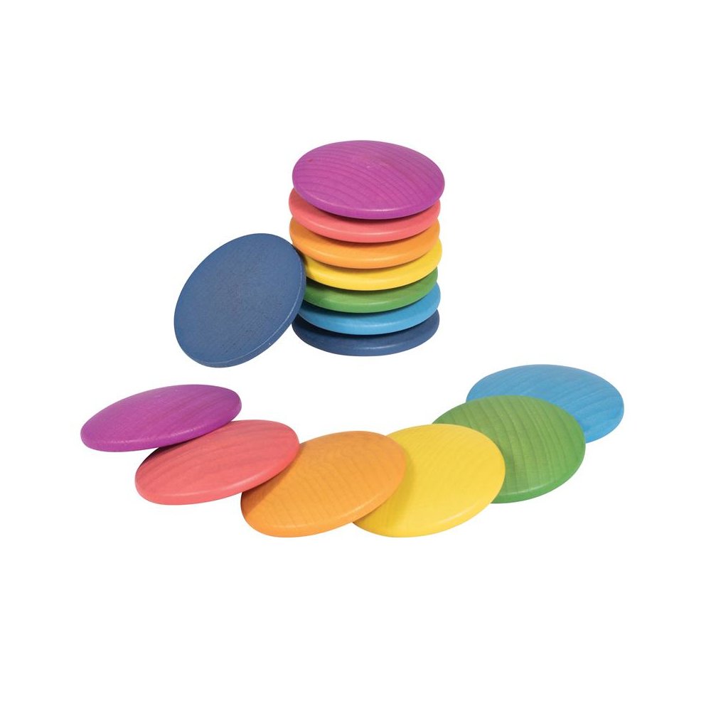 Rainbow Wooden Discs - Set of 14. Picture 1