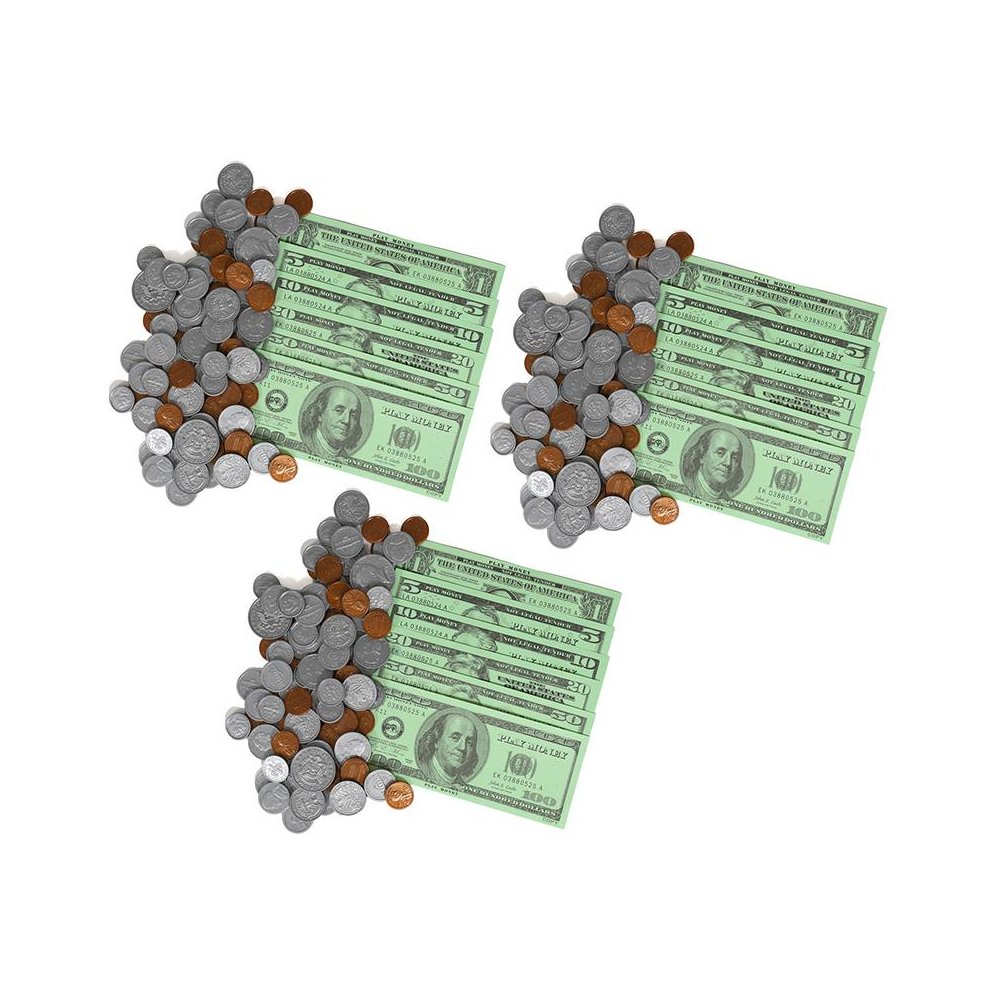 Play Money Set - Bills & Coins - 199 Pieces Per Set - 3 Sets. Picture 1
