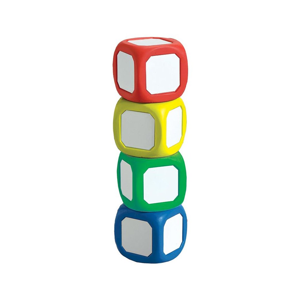 MAGNETIC WRITE-ON WIPE-OFF DICE SET OF 4 SMALL DICE IN ASSORTED COLORS. Picture 1