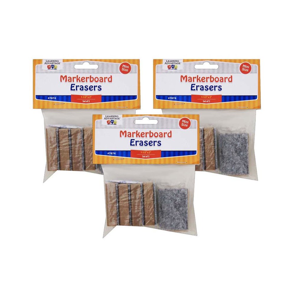 Mini Markerboard Erasers, 5 Per Pack, 3 Packs. Picture 1
