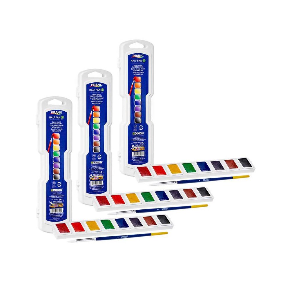 Professional Watercolors, 8-Color Half Pan Set with Brush, 3 Sets. Picture 1