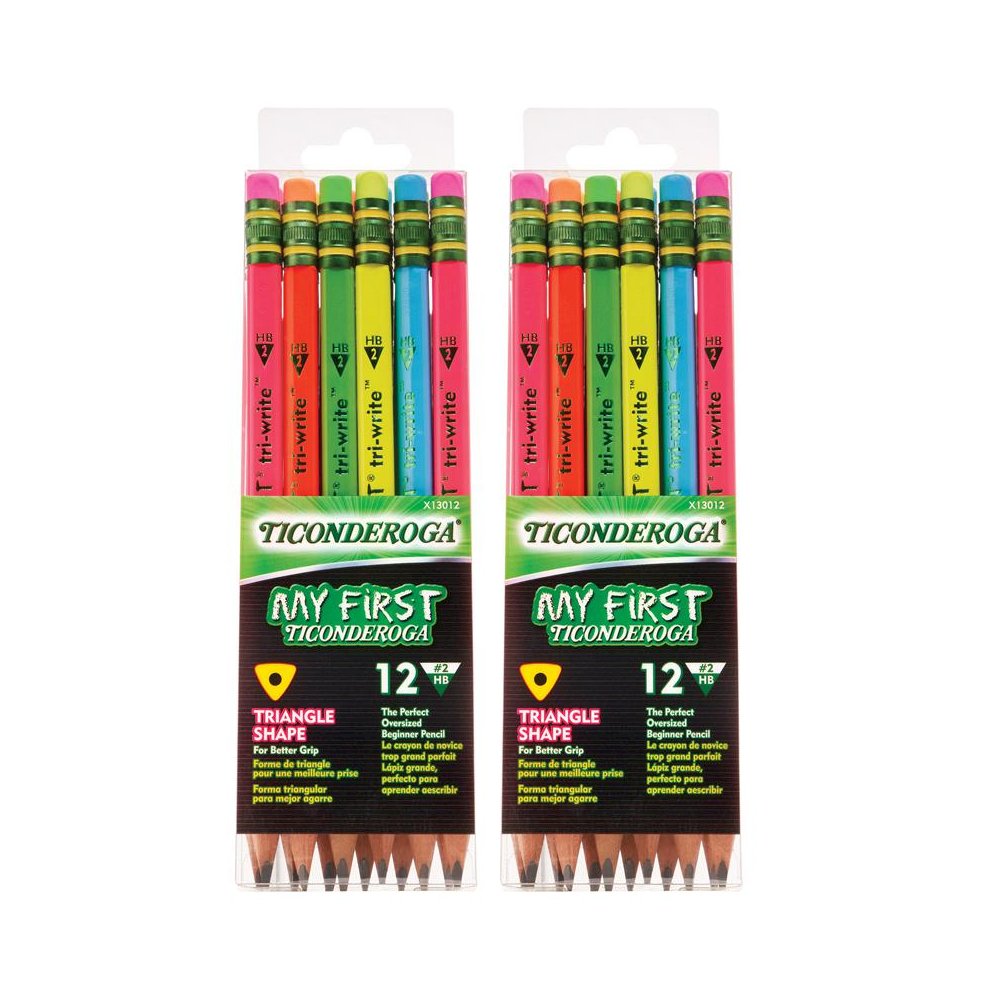 My First Tri-Write Wood-Cased Pencils, Neon Assorted, 12 Per Pack, 2 Packs. Picture 1