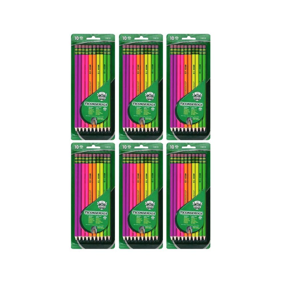 Premium Neon Wood No. 2 Pencils with Eraser, 10 Per Pack, 6 Packs. Picture 1