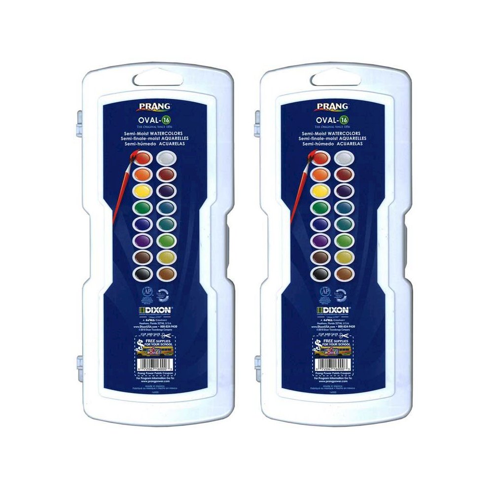 Watercolors, Oval Pans, 16 Color Set with Brush, Set of 2. Picture 1