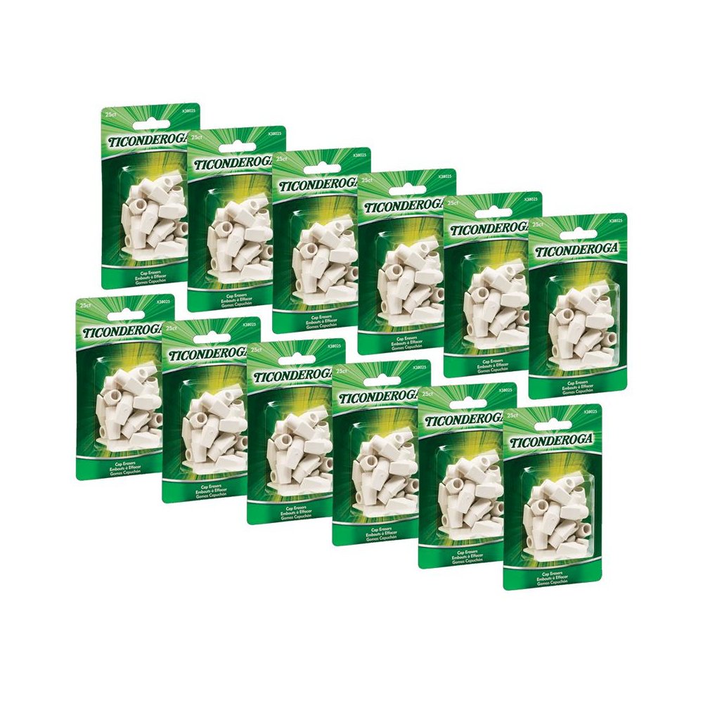 Wedge Cap Erasers, White, 25 Per Pack, 12 Packs. Picture 1