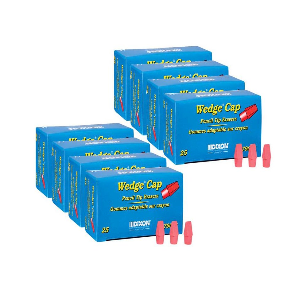 Wedge Pencil Cap Erasers, Pink, 25 Per Pack, 8 Packs. Picture 1