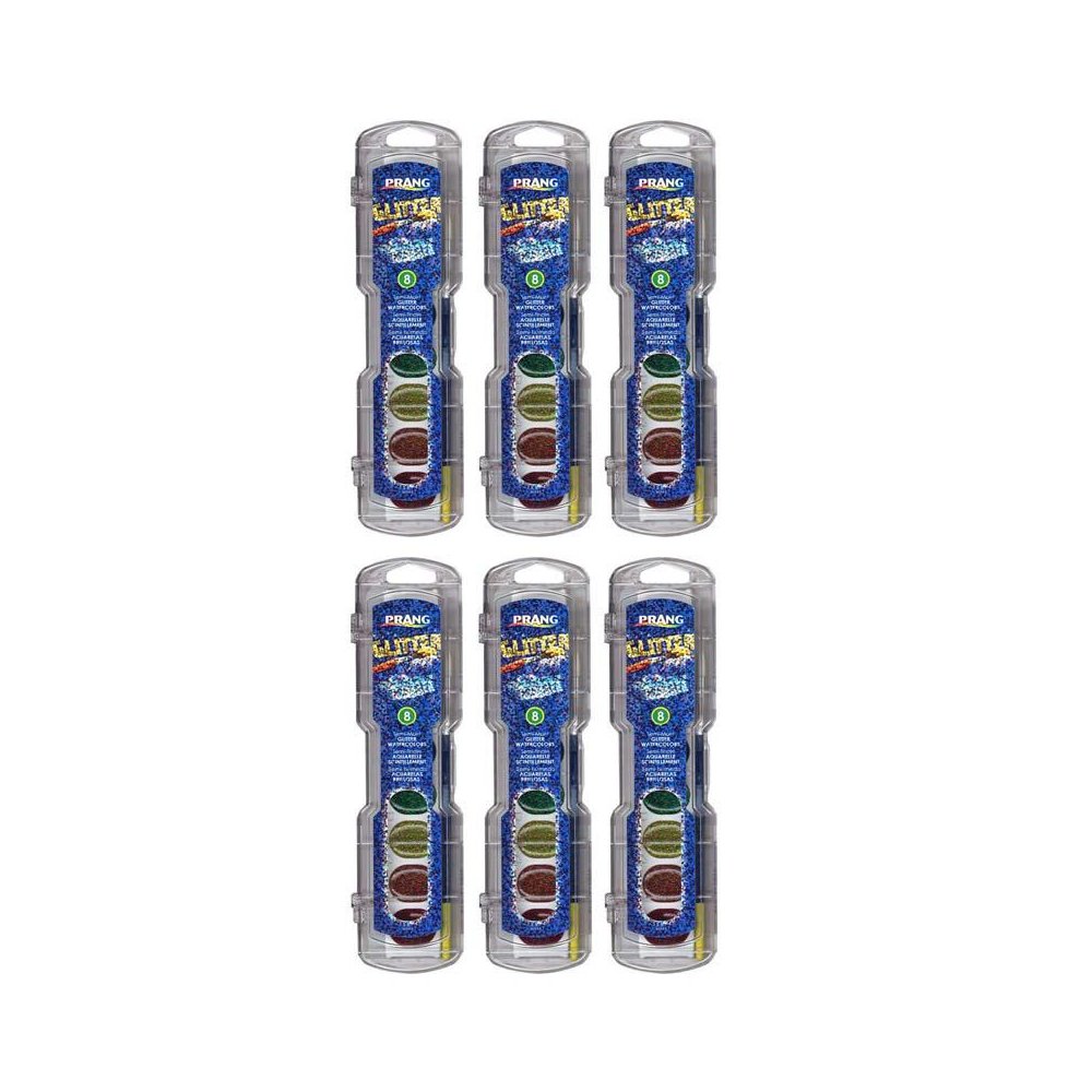 Washable Watercolors Set, 8 Assorted Glitter Colors w/Brush, Pack of 6. Picture 1