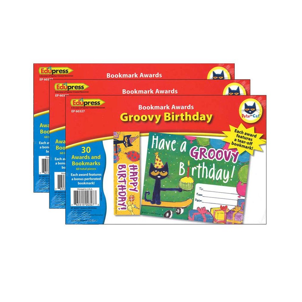 Pete the Cat Groovy Birthday Bookmark Awards, 30 Per Pack, 3 Packs. Picture 1