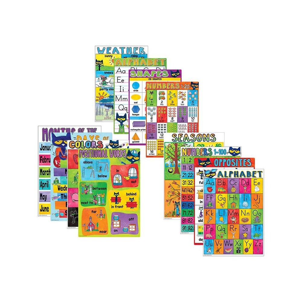 Pete the Cat Early Learning Small Poster Pack, 11" x 15-3/4", Pack of 12. Picture 1