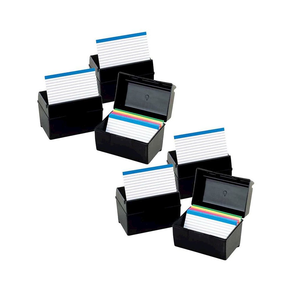 Plastic Index Boxes, 3 X 5, 300 Cards Capacity, Black, Pack of 6. Picture 1