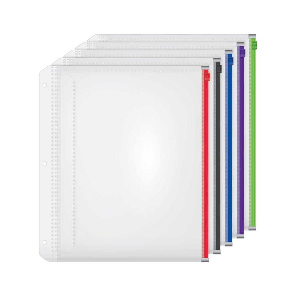 Expanding Zipper Binder Pocket, 1/2", Assorted Zipper, Pack of 5. Picture 1