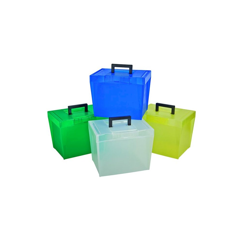 Pendaflex Economy File Box with Handle - External Dimensions: 13.5" Width x 10.3" Depth x 10.9" Height - Plastic - Clear, Yellow, Green, Blue - Document - 1 / Each. Picture 1