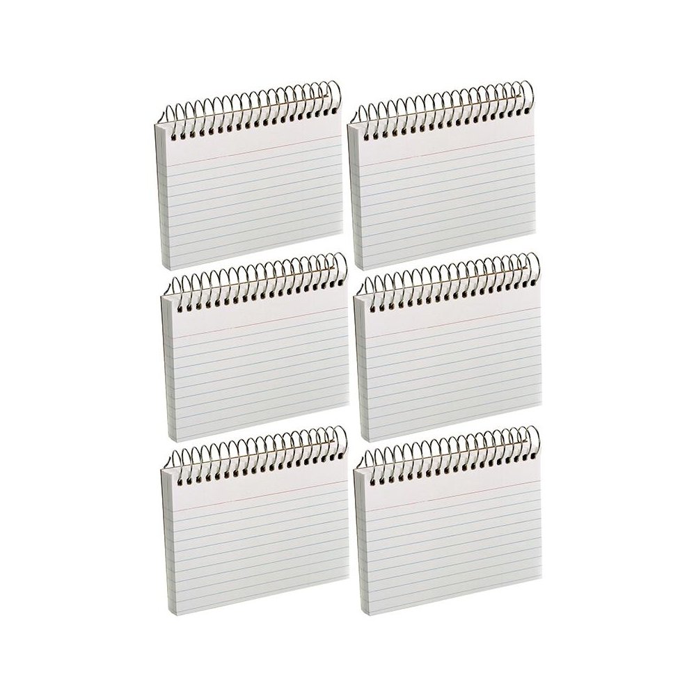Spiral Index Cards, 3" x 5", White, Ruled, 50 Per Pack, 6 Packs. Picture 1