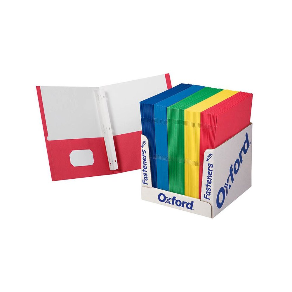 SCHOOL GRADE TWIN POCKET FOLDERS WITH FASTENERS 100 PER BOX. Picture 1