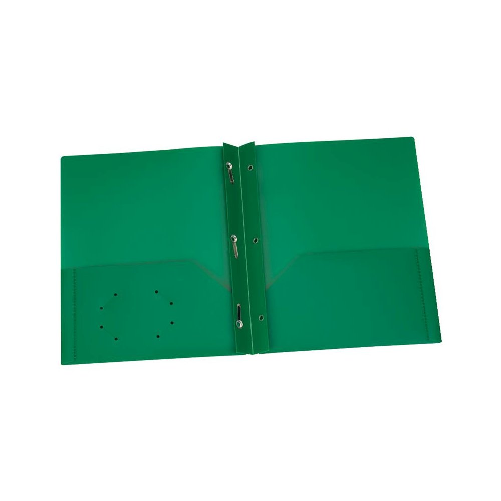 Green Poly Two Pocket Portfolio with Prongs, Pack of 25. Picture 1