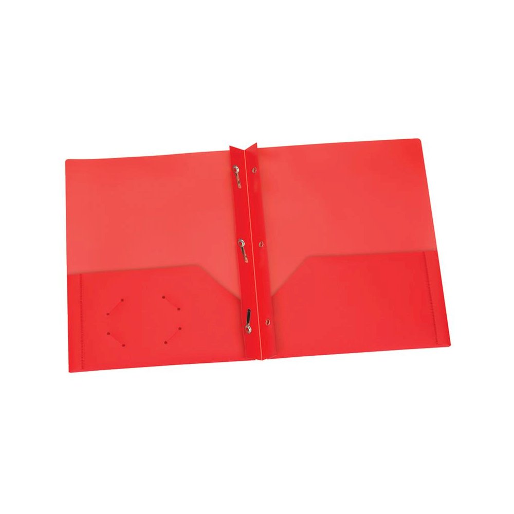 Red Poly Two Pocket Portfolio with Prongs, Pack of 25. Picture 1