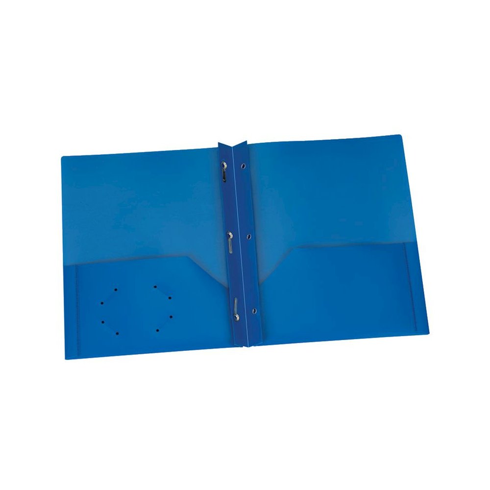 Blue Poly Two Pocket Portfolio with Prongs, Pack of 25. Picture 1
