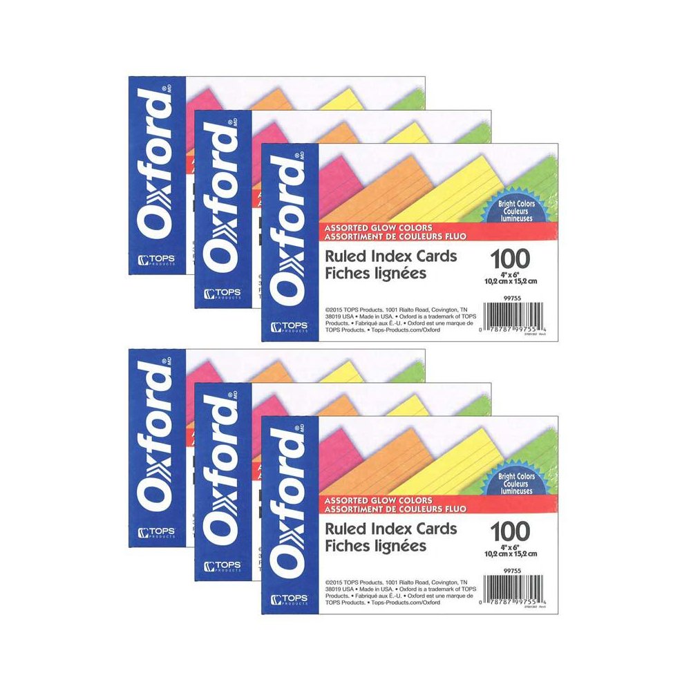 Glow Index Cards, 4" x 6", 100 Per Pack, 6 Packs. Picture 1