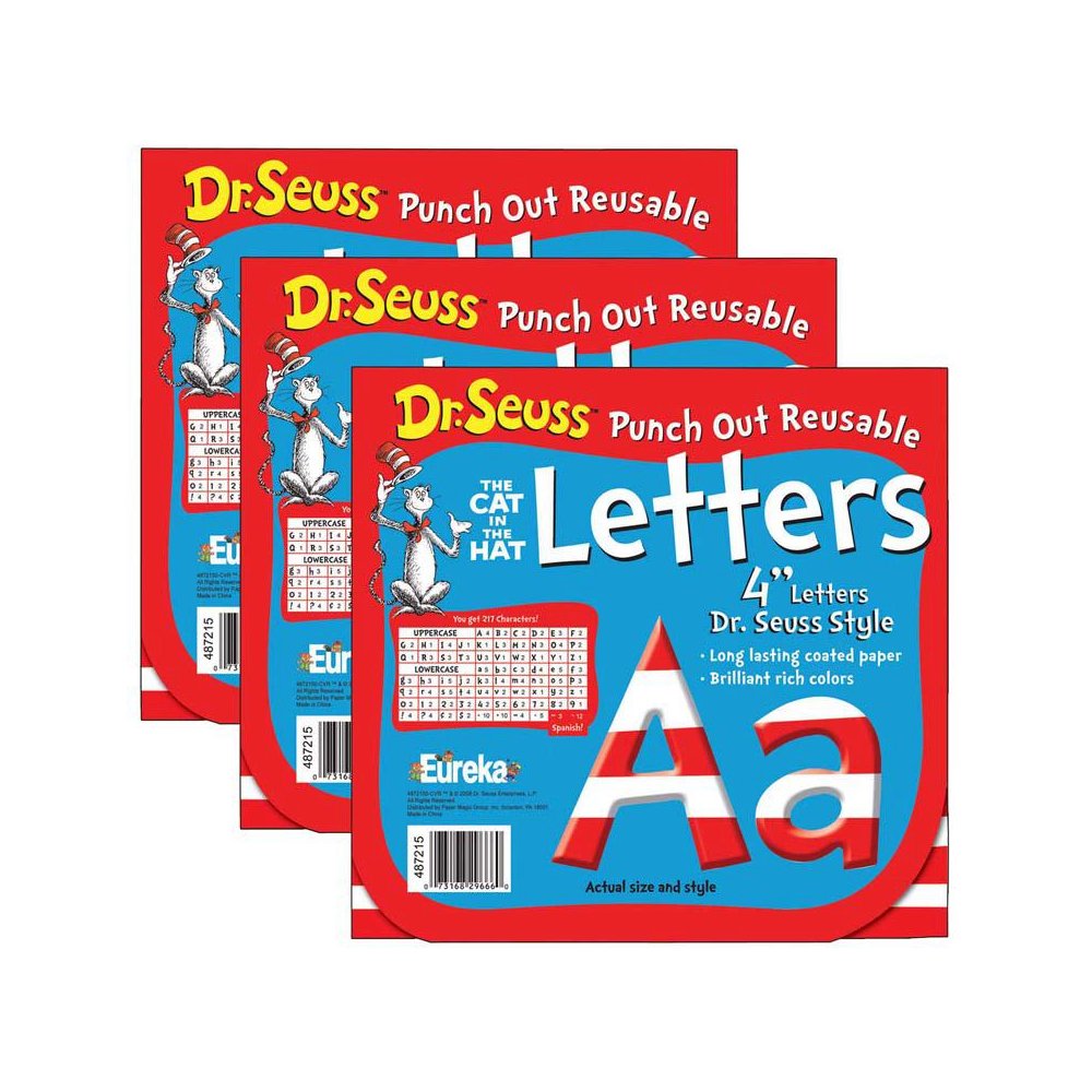 Dr. Seuss Stripes Reusable Punch Out Deco Letters, 217 Pieces Per Pack, 3 Packs. Picture 1