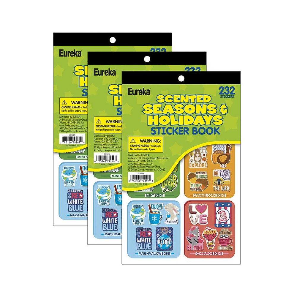 Seasons & Holidays Scented Stickerbook, 232 Stickers Per Book, Pack of 3. Picture 1