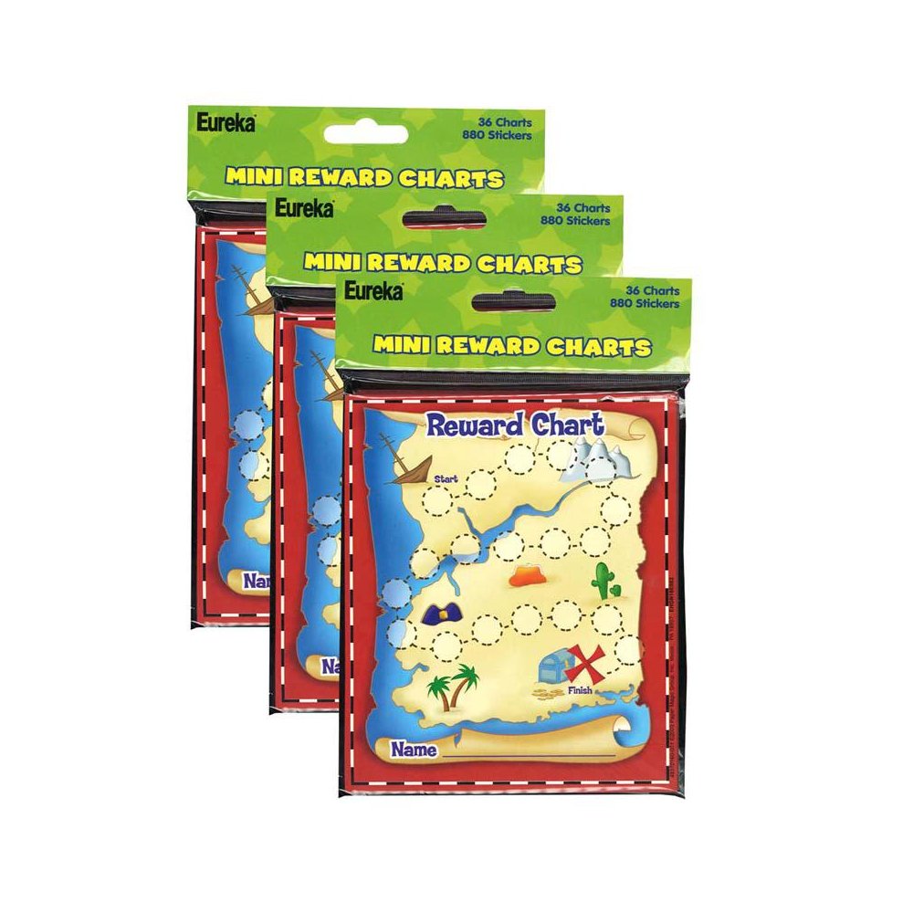 Treasure Hunt Mini Reward Charts with Stickers, 36 Charts Per Pack, 3 Packs. Picture 1