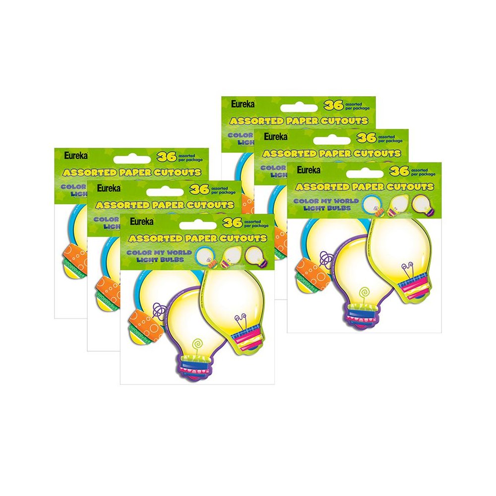 Color My World Light Bulbs Assorted Paper Cut Outs, 36 Per Pack, 6 Packs. Picture 1