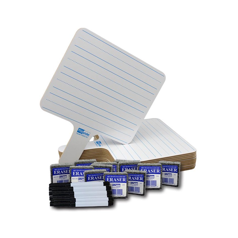 Two-Sided Rectangular Dry Erase Writing Paddles, Pens, Class Pack of 12. Picture 1