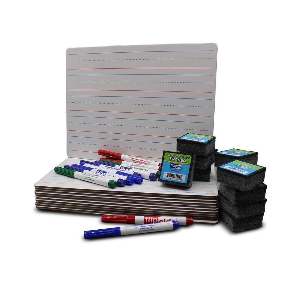 Magnetic Two-Sided Dry Erase Boards, Red & Blue Ruled/Plain, Class Pack of 12. Picture 1