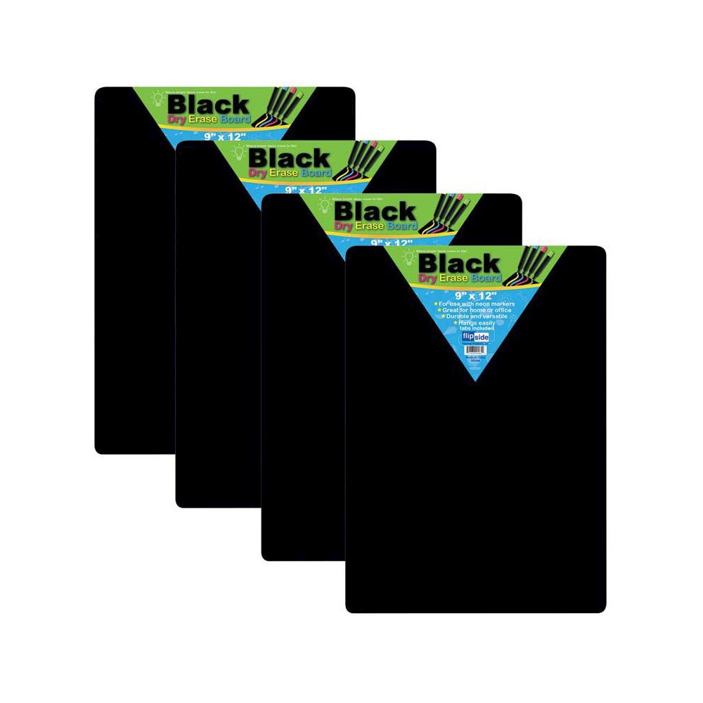 Black Dry Erase Boards, 9" x 12", Pack of 4. Picture 1