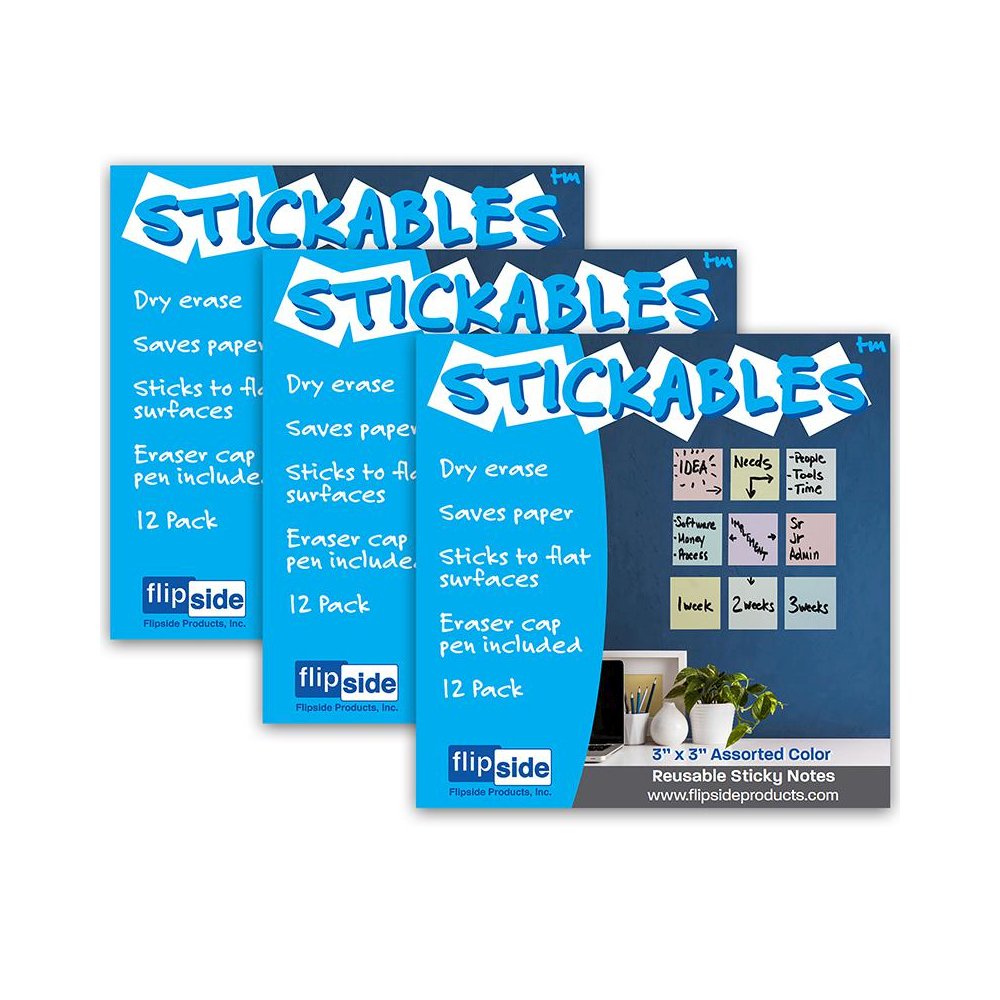 Dry Erase Stickables with Dry Erase Marker Pastel Assorted, 12 Per Pack, 3 Packs. Picture 1