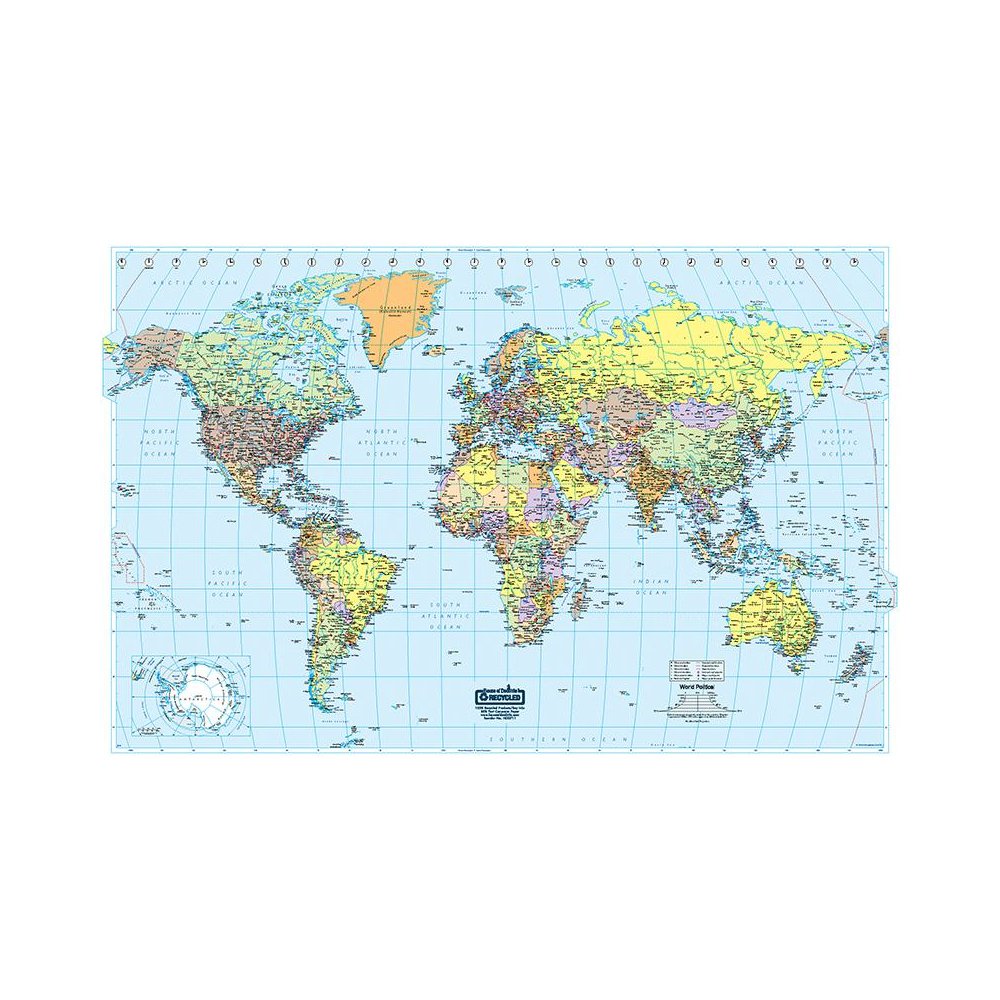 Laminated World Map - World - 50" Width x 33" Height. Picture 1