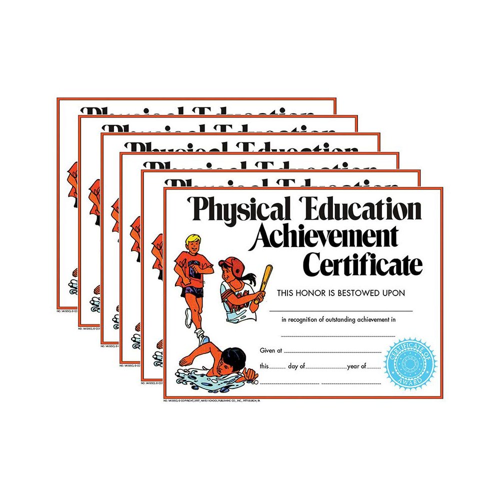 Physical Education Achievement Certificate, 8.5" x 11", 30 Per Pack, 6 Packs. Picture 1
