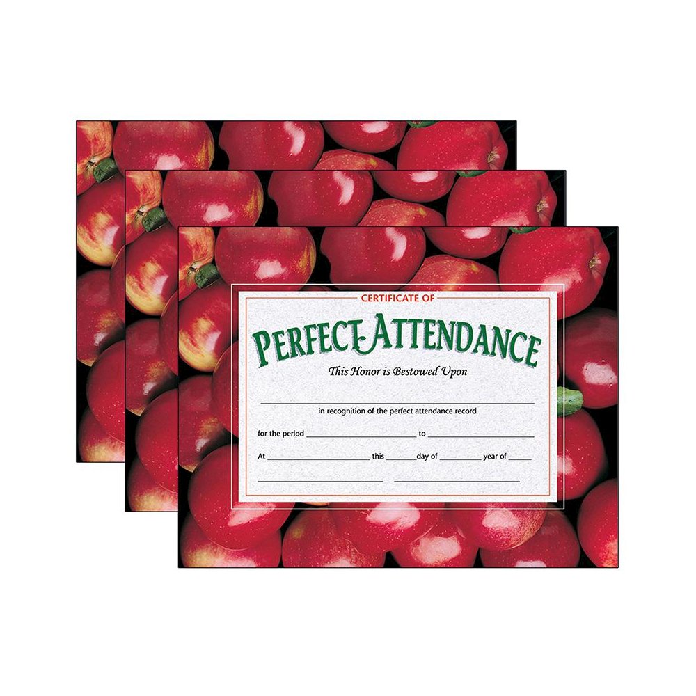 Certificate of Perfect Attendance, 30 Per Pack, 3 Packs. Picture 1