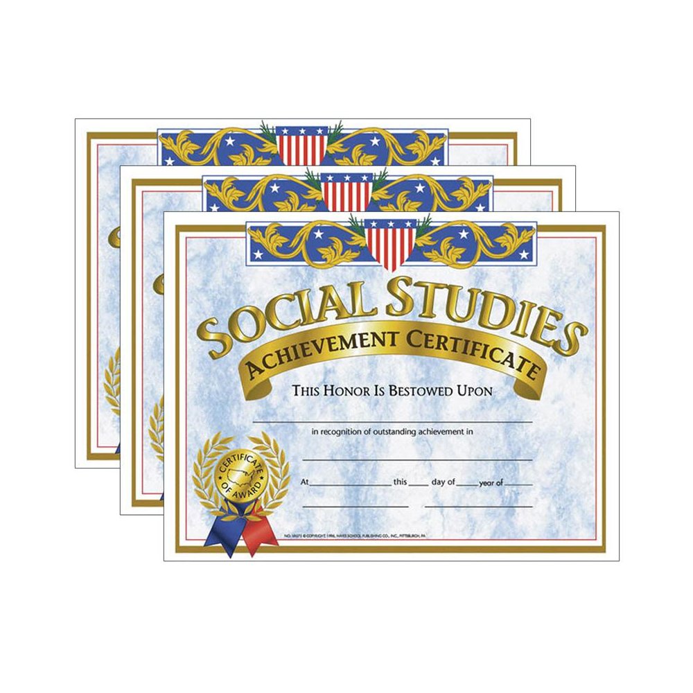 Social Studies Achievement Certificate, 30 Per Pack, 3 Packs. Picture 1