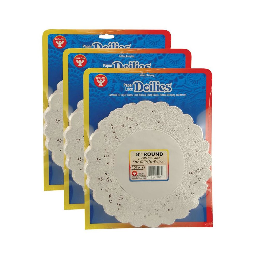 Round Paper Lace Doilies, White, 8", 100 Per Pack, 3 Packs. Picture 1