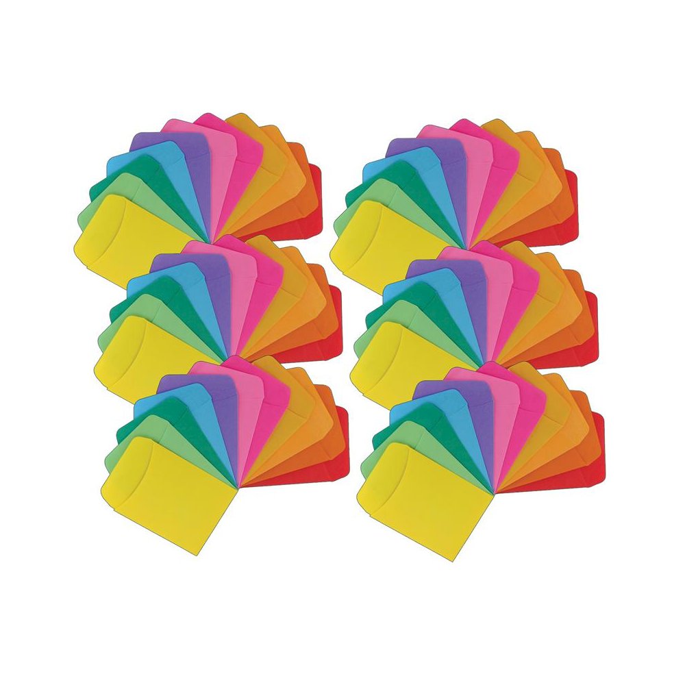 Non-Adhesive Library Pockets, Bright Colors, 30 Per Pack, 6 Packs. Picture 1
