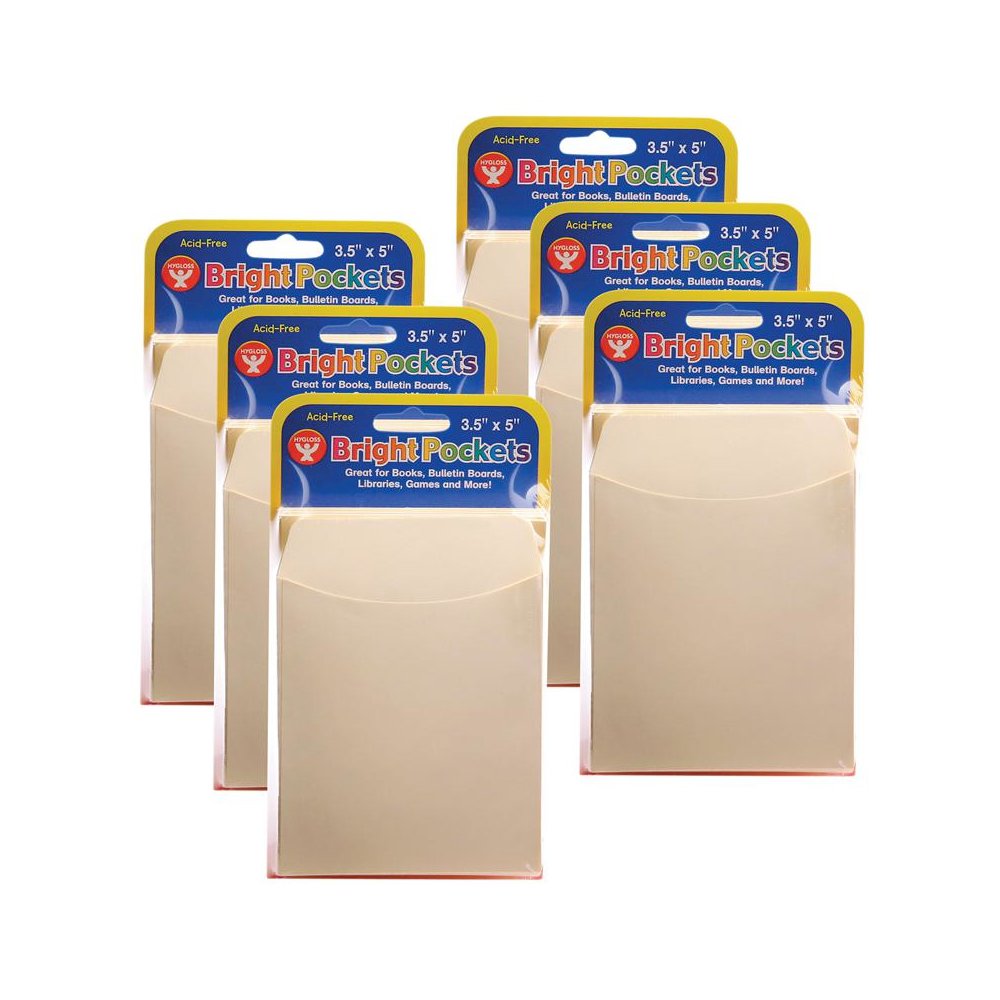 Library Pockets, 3.5" x 4.5", Non-Adhesive, Manila, 40 Per Pack, 6 Packs. Picture 1