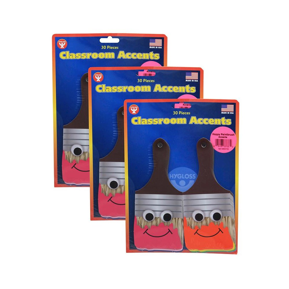 7" Happy Paintbrush Accents, 30 Per Pack, 3 Packs. Picture 1
