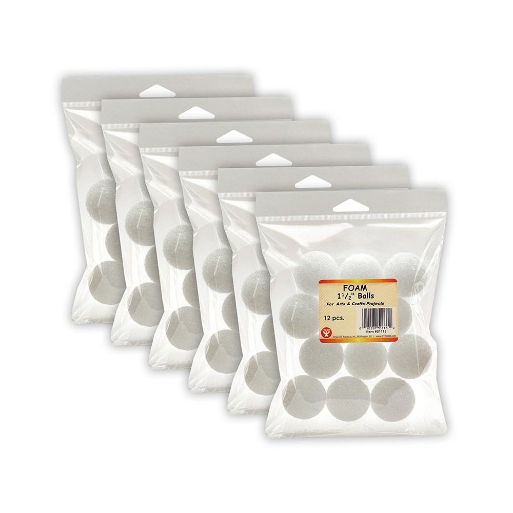 Craft Foam Balls, 1-1/2 Inch, 12 Per Pack, 6 Packs. Picture 1