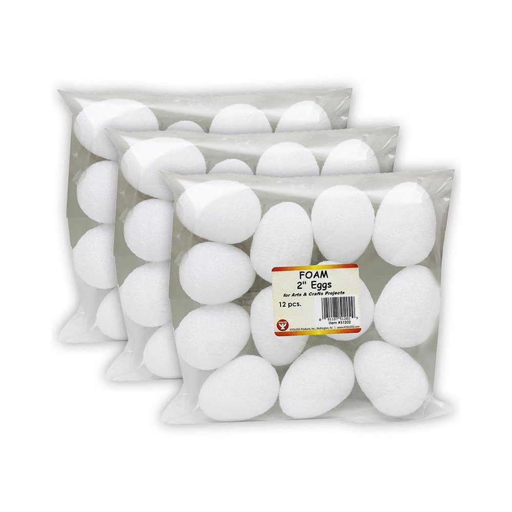 Styrofoam 2" Eggs, White 12 Per Pack, 3 Packs. Picture 1