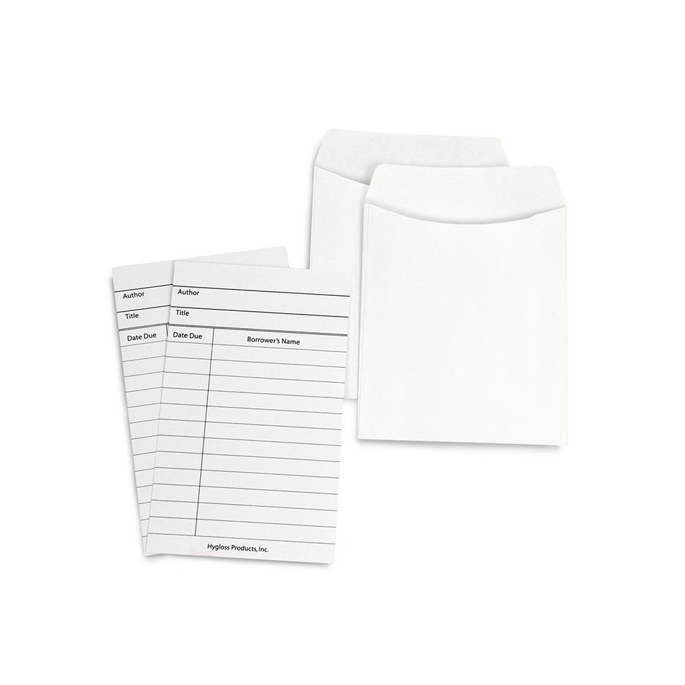 Library Cards & Non-Adhesive Pockets Combo, White, 150 Each/300 Pieces. Picture 1