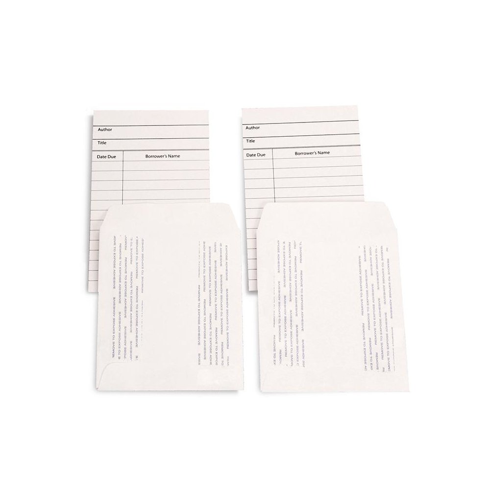 Library Cards & Self-Adhesive Pockets Combo, White, 150 Each/300 Pieces. Picture 1