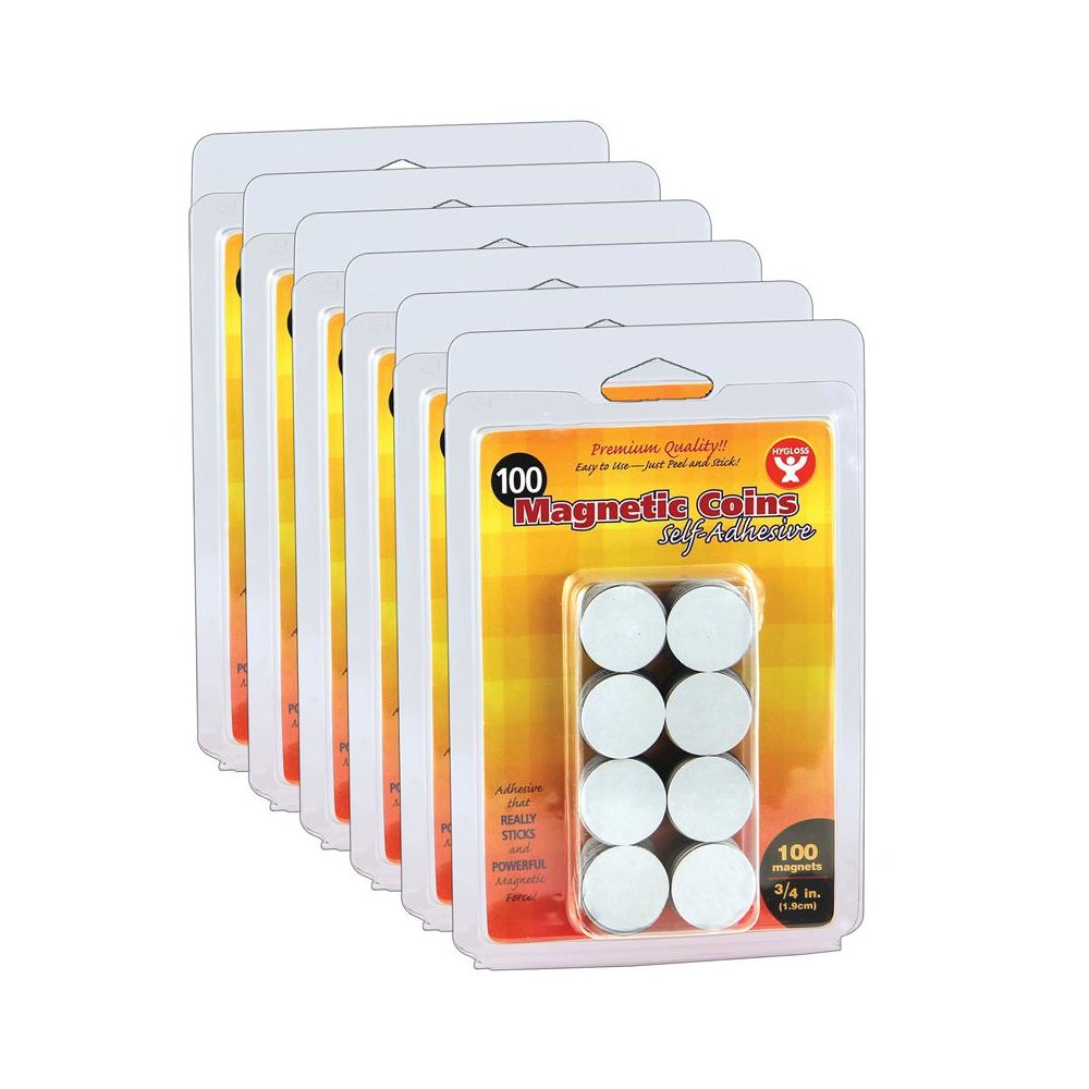 Self-Adhesive Magnetic Coins, 3/4-Inch, 100 Per Pack, 6 Packs. Picture 1