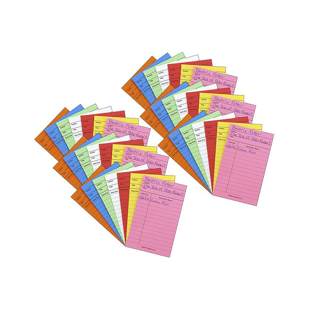 Bright Library Cards, Assorted Colors, 50 Per Pack, 6 Packs. Picture 1